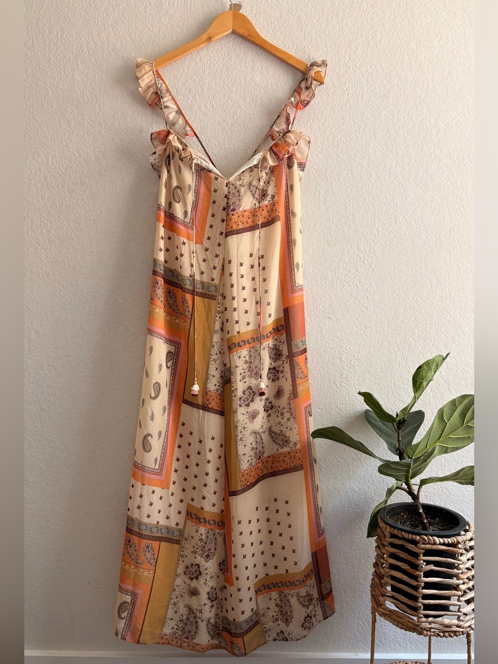 ZARA Boho Paisley Print Trapeze Swing Maxi Dress Size L